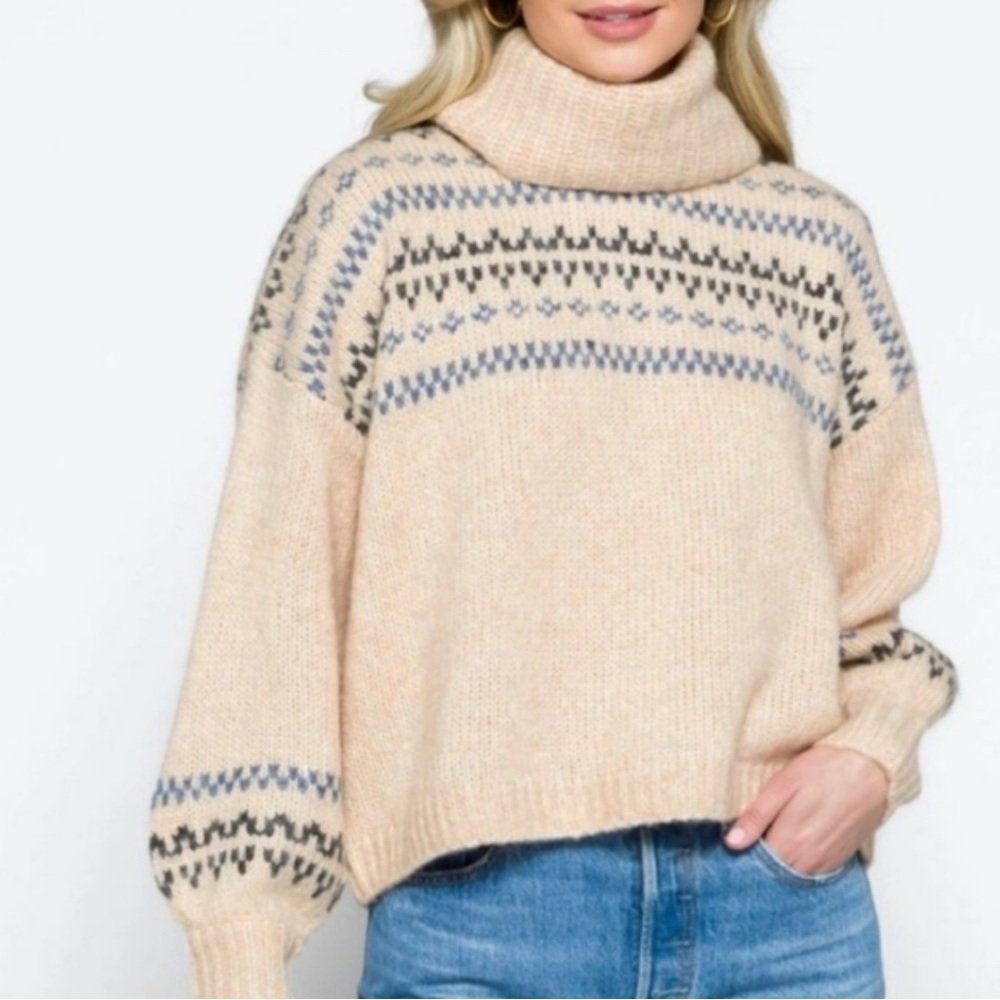 Madewell Somerveil fair isle wool blend turtleneck sweater SZ XXS oversized fit